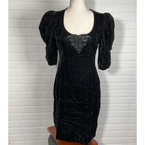 Gunne Sax Jessica McClintock Dress Women 11 Black‎ Velvet Sequin Formal USA VTG